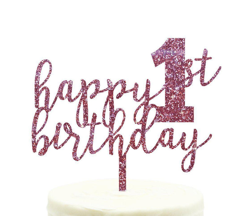 Happy 1st Birthday Glitter Acrylic Cake Toppers-Set of 1-Andaz Press-Pink-