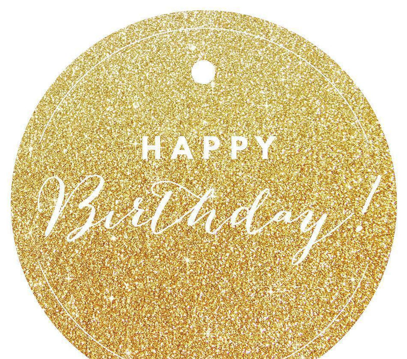 Happy Birthday! Circle Gift Tags, Chic Style-Set of 24-Andaz Press-Gold-