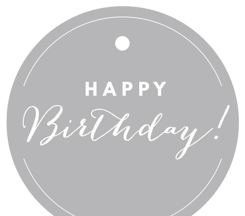 Happy Birthday! Circle Gift Tags, Chic Style-Set of 24-Andaz Press-Gray-
