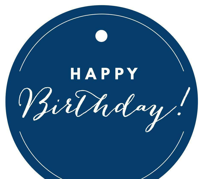 Happy Birthday! Circle Gift Tags, Chic Style-Set of 24-Andaz Press-Navy Blue-