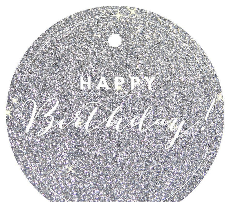 Happy Birthday! Circle Gift Tags, Chic Style-Set of 24-Andaz Press-Silver-