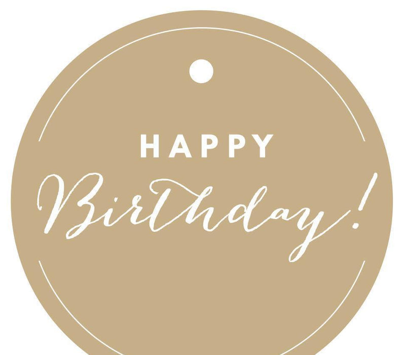 Happy Birthday! Circle Gift Tags, Chic Style-Set of 24-Andaz Press-Tan-