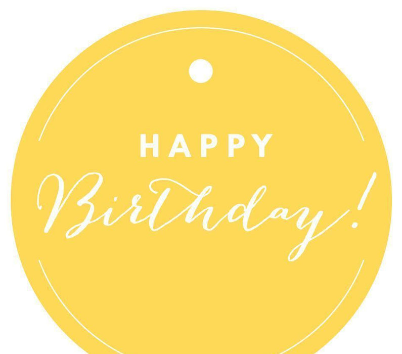 Happy Birthday! Circle Gift Tags, Chic Style-Set of 24-Andaz Press-Yellow-