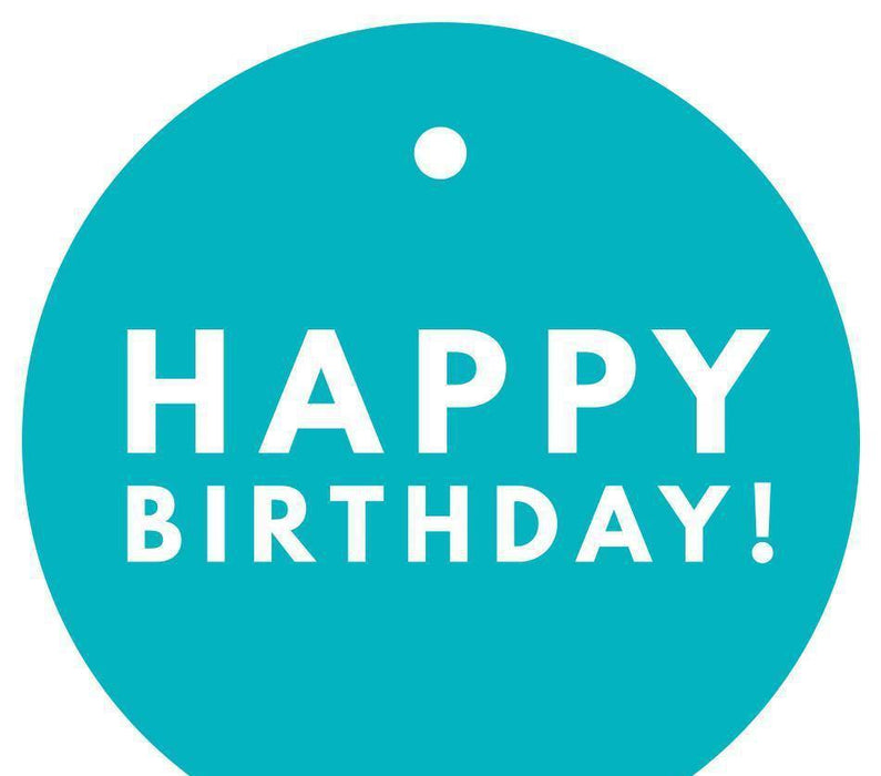 Happy Birthday! Circle Gift Tags, Modern Style-Set of 24-Andaz Press-Aqua-