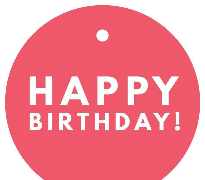 Happy Birthday! Circle Gift Tags, Modern Style-Set of 24-Andaz Press-Coral-
