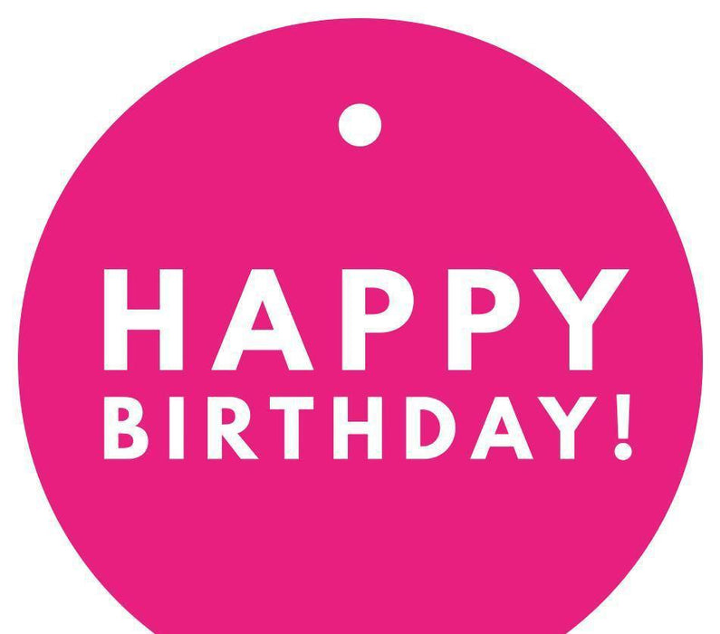 Happy Birthday! Circle Gift Tags, Modern Style-Set of 24-Andaz Press-Fuchsia-