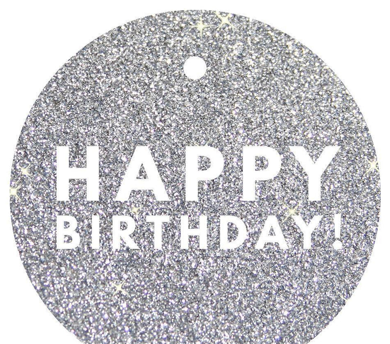 Happy Birthday! Circle Gift Tags, Modern Style-Set of 24-Andaz Press-Silver-