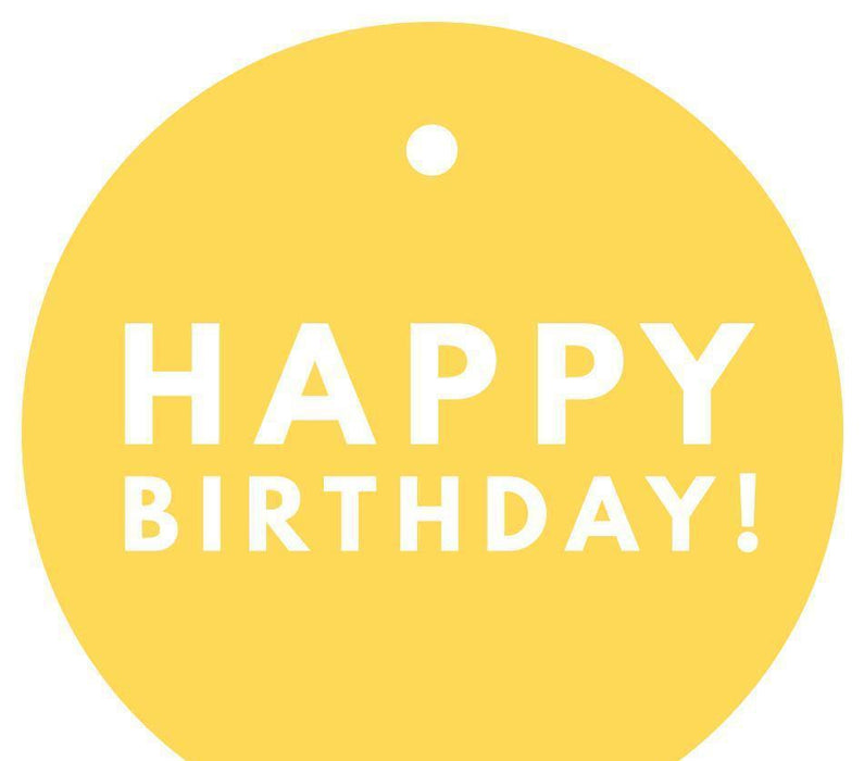 Happy Birthday! Circle Gift Tags, Modern Style-Set of 24-Andaz Press-Yellow-