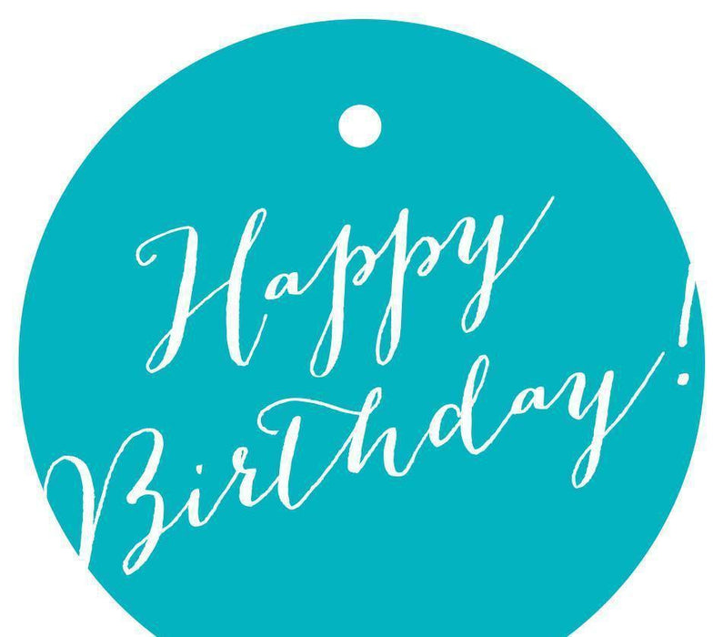 Happy Birthday! Circle Gift Tags, Whimsical Style-Set of 24-Andaz Press-Aqua-