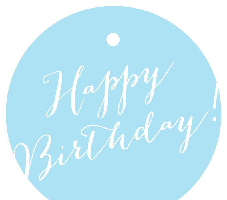 Happy Birthday! Circle Gift Tags, Whimsical Style-Set of 24-Andaz Press-Baby Blue-