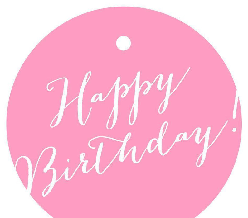 Happy Birthday! Circle Gift Tags, Whimsical Style-Set of 24-Andaz Press-Bubblegum Pink-
