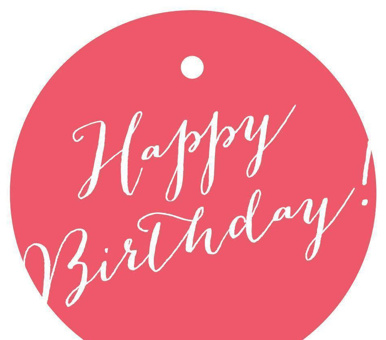Happy Birthday! Circle Gift Tags, Whimsical Style-Set of 24-Andaz Press-Coral-