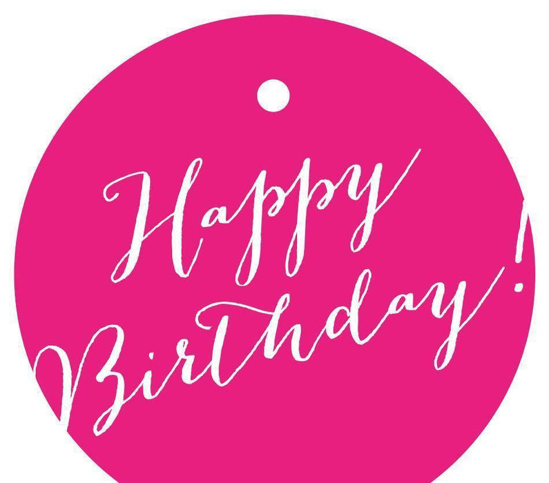 Happy Birthday! Circle Gift Tags, Whimsical Style-Set of 24-Andaz Press-Fuchsia-