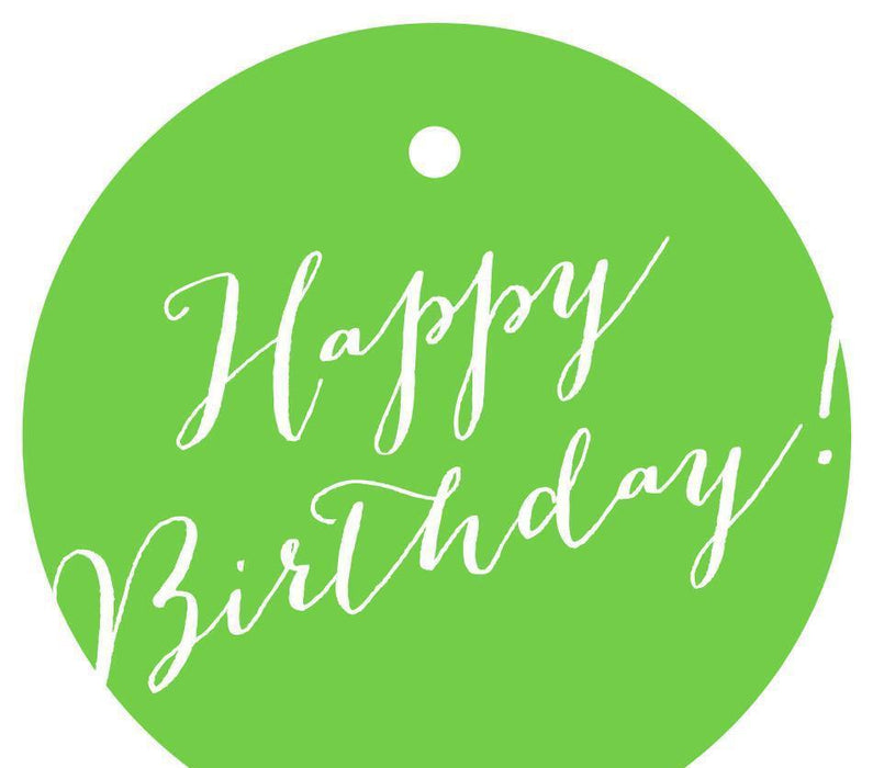 Happy Birthday! Circle Gift Tags, Whimsical Style-Set of 24-Andaz Press-Kiwi Green-