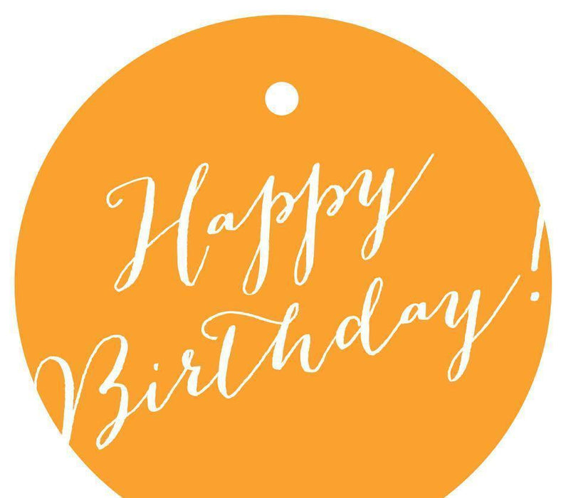 Happy Birthday! Circle Gift Tags, Whimsical Style-Set of 24-Andaz Press-Orange-