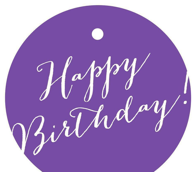 Happy Birthday! Circle Gift Tags, Whimsical Style-Set of 24-Andaz Press-Purple-