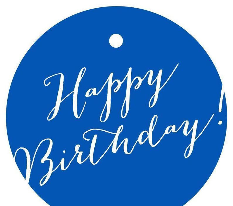 Happy Birthday! Circle Gift Tags, Whimsical Style-Set of 24-Andaz Press-Royal Blue-