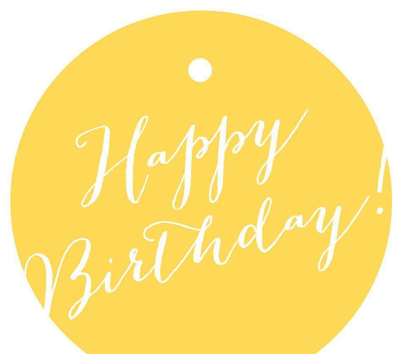 Happy Birthday! Circle Gift Tags, Whimsical Style-Set of 24-Andaz Press-Yellow-