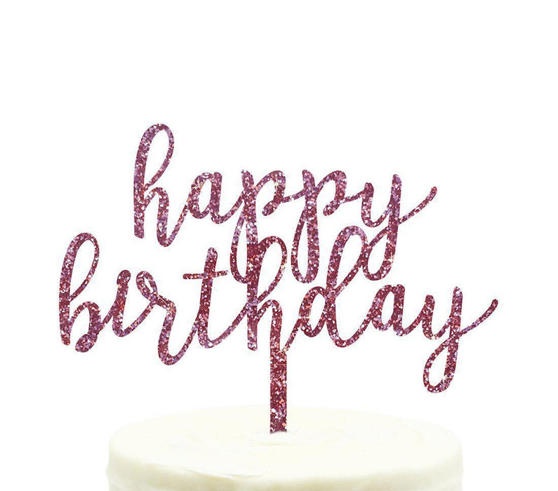 Happy Birthday Glitter Acrylic Cake Toppers-Set of 1-Andaz Press-Pink-