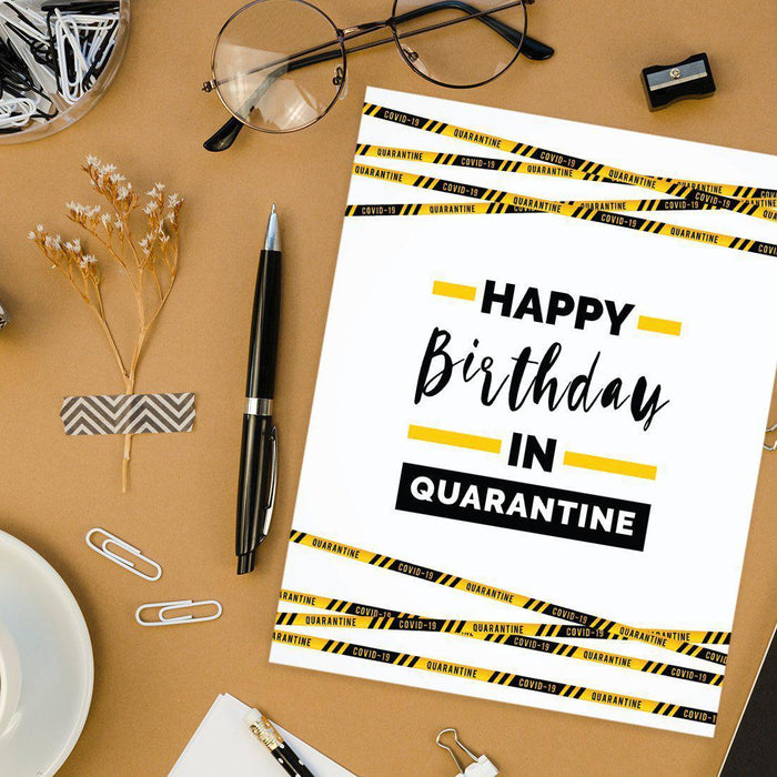 Happy Birthday Quarantine Jumbo Card for Social Distance Celebrations-Set of 1-Andaz Press-Happy Birthday In Quarantine, Caution Tape Design-