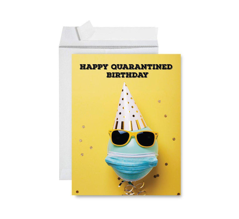 Happy Birthday Quarantine Jumbo Card for Social Distance Celebrations-Set of 1-Andaz Press-Happy Quarantined Birthday, Party Hat Design-