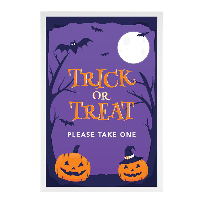 Andaz Press Happy Halloween Candy Sign, Moon with Bats and Witch Halloween Signs 12 x 18 inch Frame Included, Black