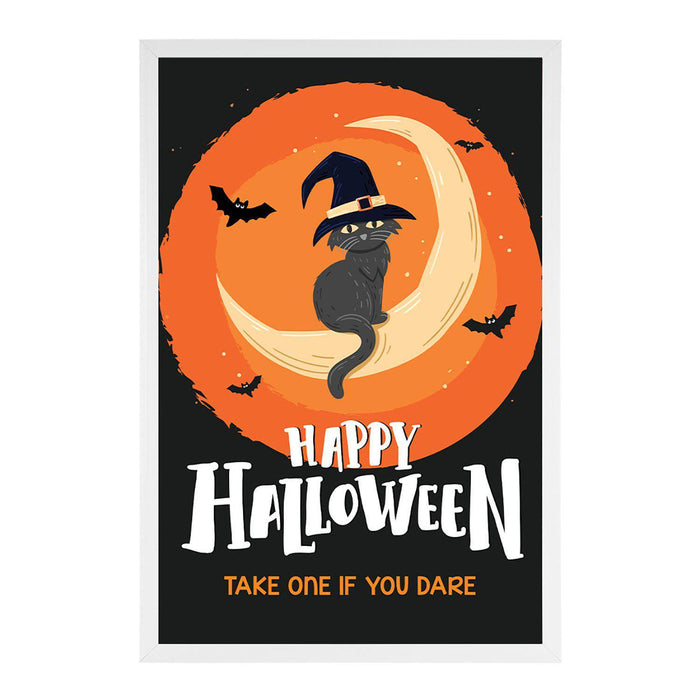 Happy Halloween Candy Sign Please Take One Sign Trick Or Treat Sign Halloween-Set of 1-Andaz Press-Black Cat and Moon-