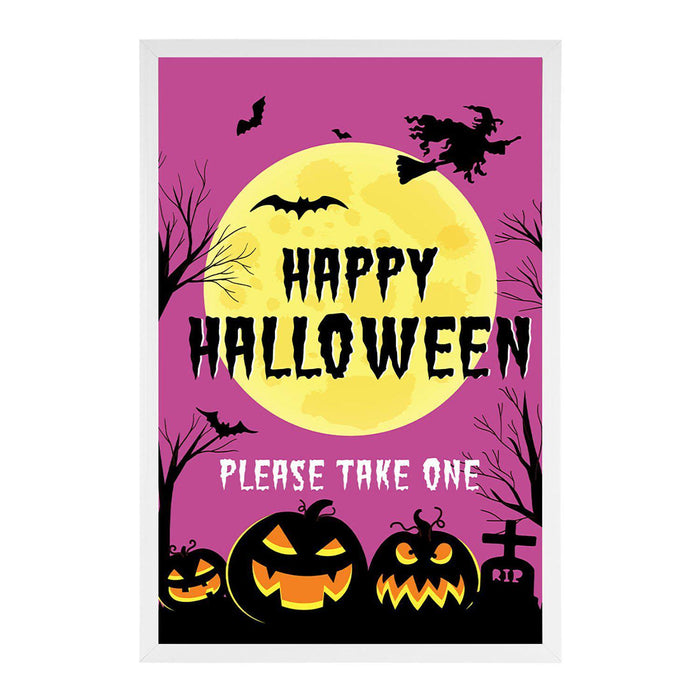 Happy Halloween Candy Sign Please Take One Sign Trick Or Treat Sign Halloween-Set of 1-Andaz Press-Happy Halloween Moon with Bats and Witch-