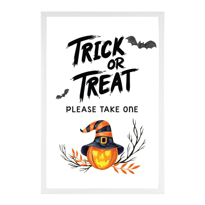Happy Halloween Candy Sign Please Take One Sign Trick Or Treat Sign Halloween-Set of 1-Andaz Press-Scary Pumpkin with Witch Hat-