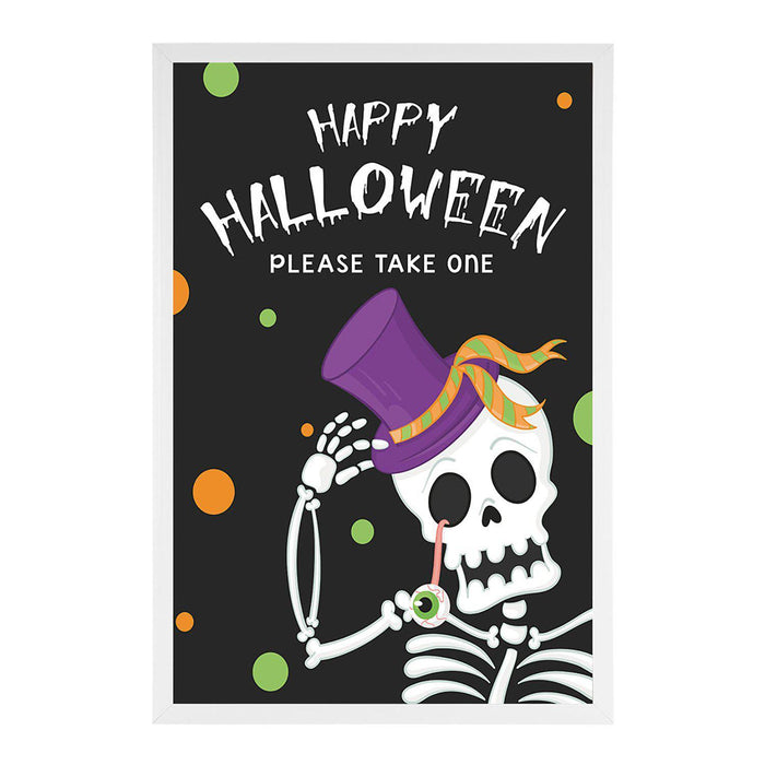 Happy Halloween Candy Sign Please Take One Sign Trick Or Treat Sign Halloween-Set of 1-Andaz Press-Skeleton with Top Hat-