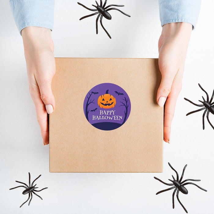 Happy Halloween Stickers Labels For Kids Treat Bags Goodie, Halloween Party Favors-Set of 120-Andaz Press-Happy Jack O' Lantern-