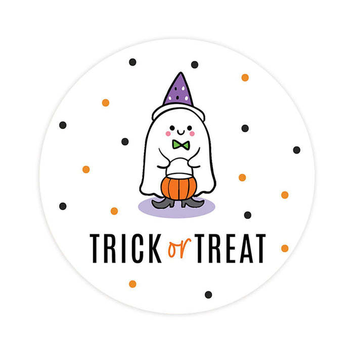 Happy Halloween Stickers Labels For Kids Treat Bags Goodie, Halloween Party Favors-Set of 120-Andaz Press-Cute Ghost with Hat-