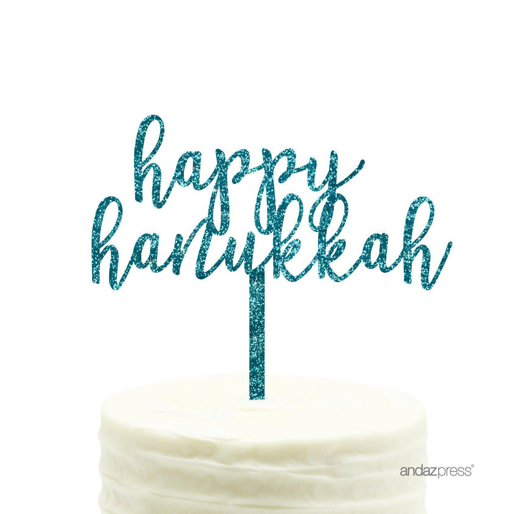 Happy Hanukkah Glitter Acrylic Holiday Cake Topper-Set of 1-Andaz Press-