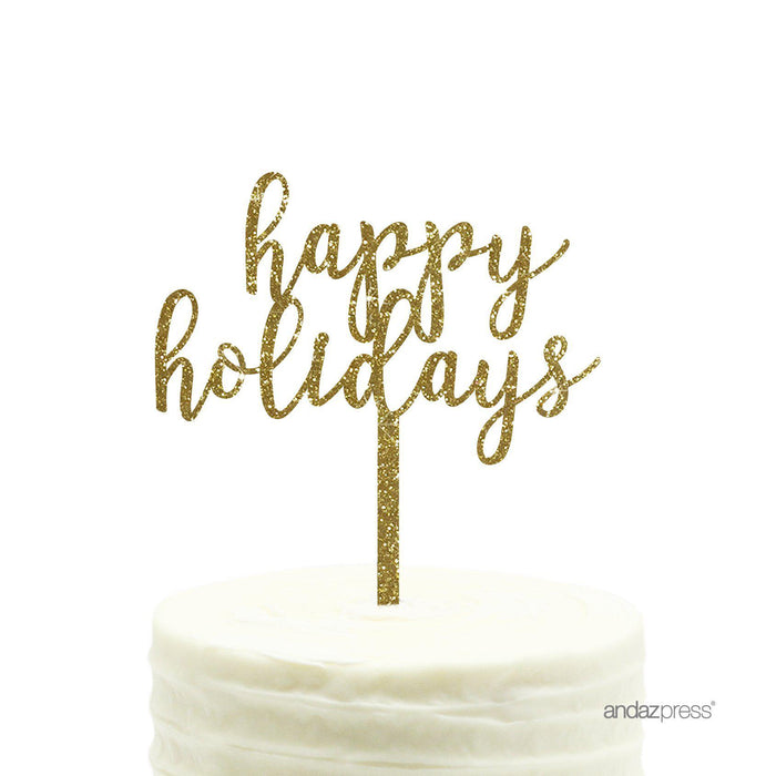 Happy Holidays Glitter Acrylic Holiday Cake Topper-Set of 1-Andaz Press-