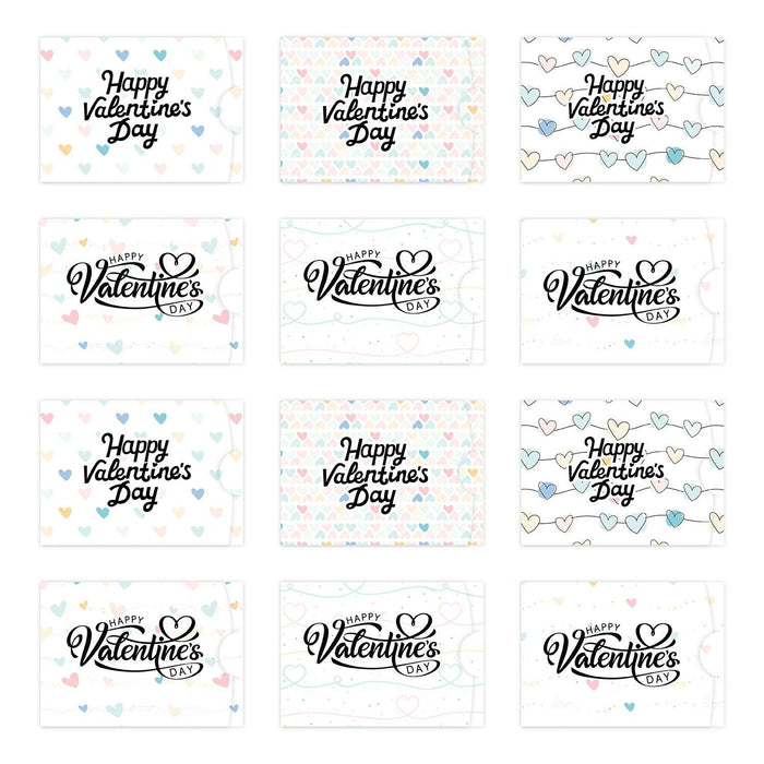 Happy Valentine's Day Gift Card Holders, Assorted Gift Card Sleeves-Set of 12-Andaz Press-Pastel Happy Valentine's Day-