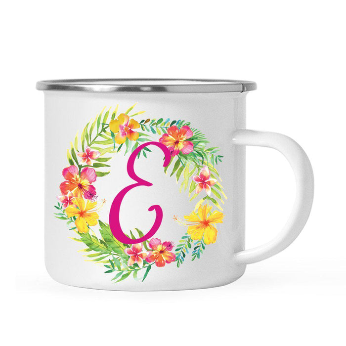 Hawaii Tropical Flowers and Palm Leaves Floral Wreath Monogram Campfire Coffee Mug-Set of 1-Andaz Press-E-