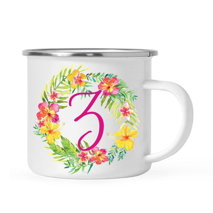 Hawaii Tropical Flowers and Palm Leaves Floral Wreath Monogram Campfire Coffee Mug-Set of 1-Andaz Press-Z-