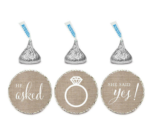 He Asked She Said Yes! Burlap Hershey's Kisses Stickers-Set of 216-Andaz Press-