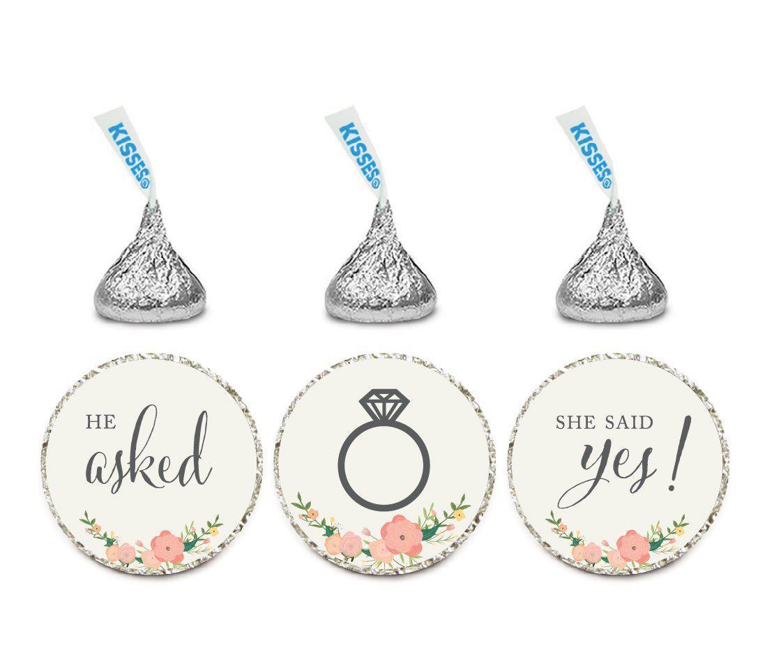 He Asked She Said Yes! Floral Roses Hershey's Kisses Stickers-Set of 216-Andaz Press-
