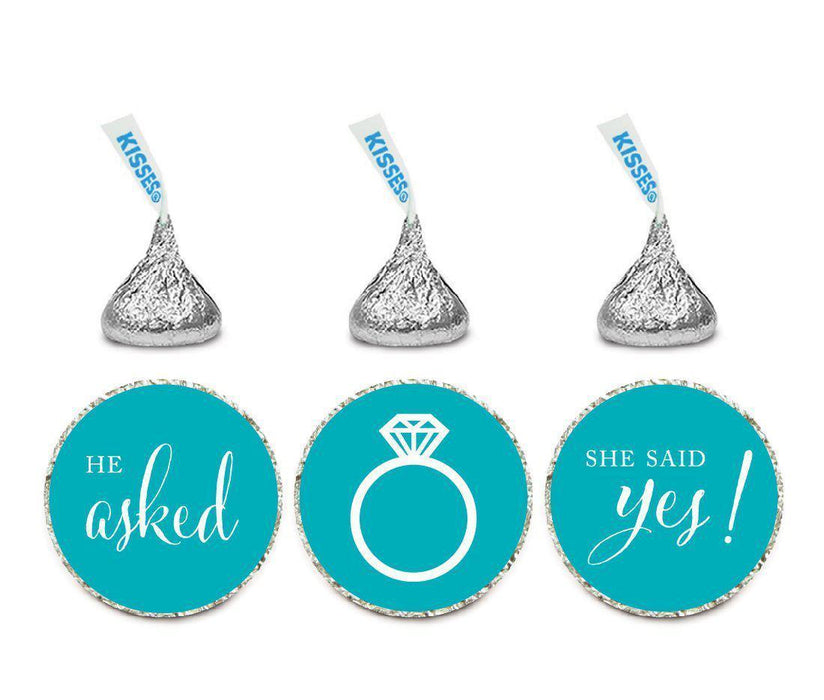 He Asked She Said Yes! Hershey's Kisses Stickers-Set of 216-Andaz Press-Aqua-