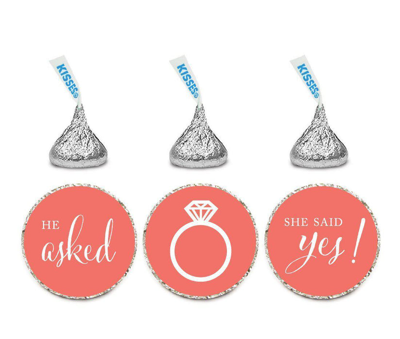 He Asked She Said Yes! Hershey's Kisses Stickers-Set of 216-Andaz Press-Coral-