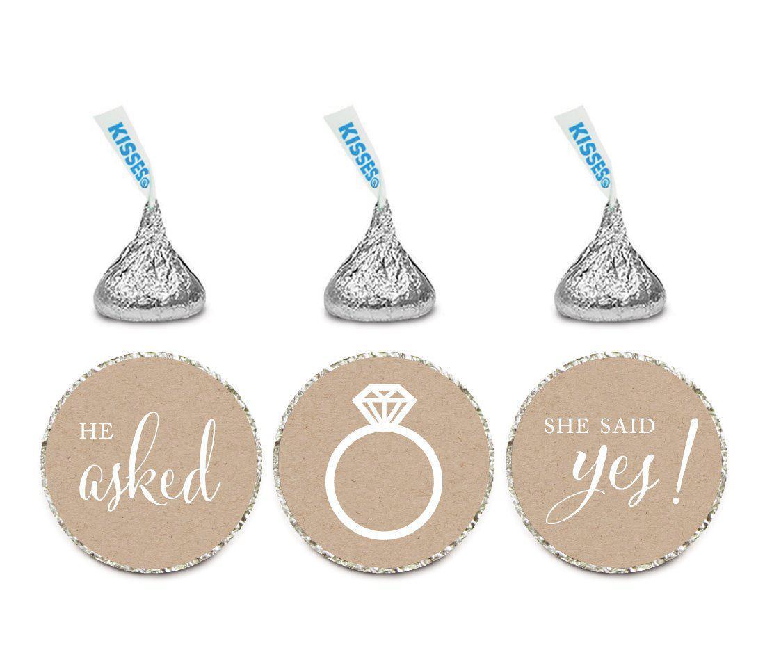 He Asked She Said Yes! Kraft Brown Hershey's Kisses Stickers-Set of 216-Andaz Press-