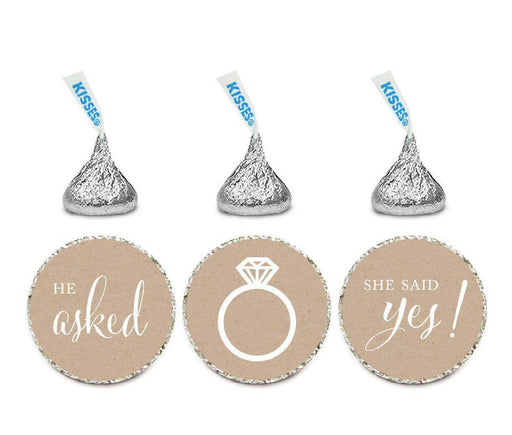 He Asked She Said Yes! Kraft Brown Hershey's Kisses Stickers-Set of 216-Andaz Press-