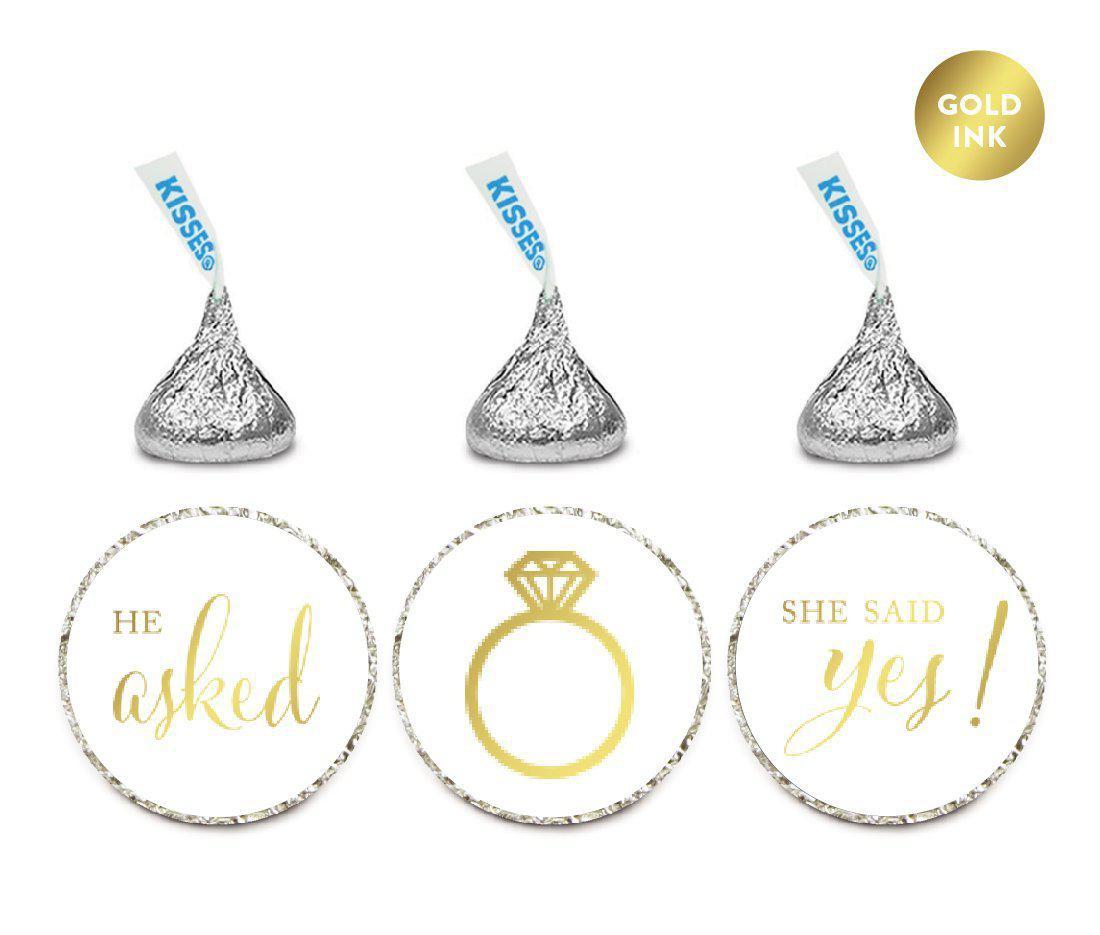 He Asked She Said Yes! Metallic Gold Hershey's Kisses Stickers-Set of 216-Andaz Press-