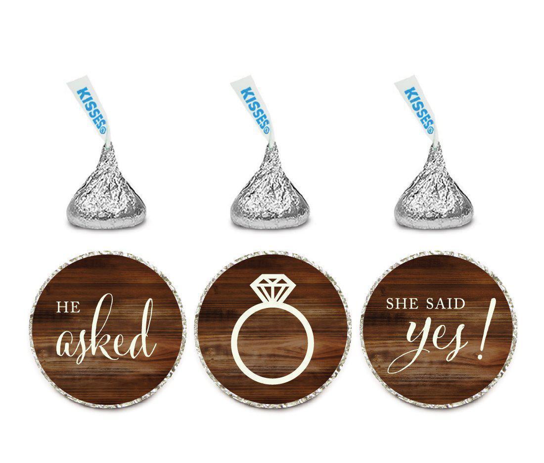 He Asked She Said Yes! Rustic Wood Hershey's Kisses Stickers-Set of 216-Andaz Press-