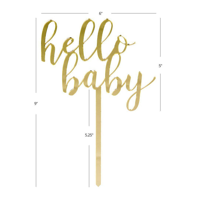 Hello Baby Mirror Acrylic Cake Toppers-Set of 1-Andaz Press-Gold-