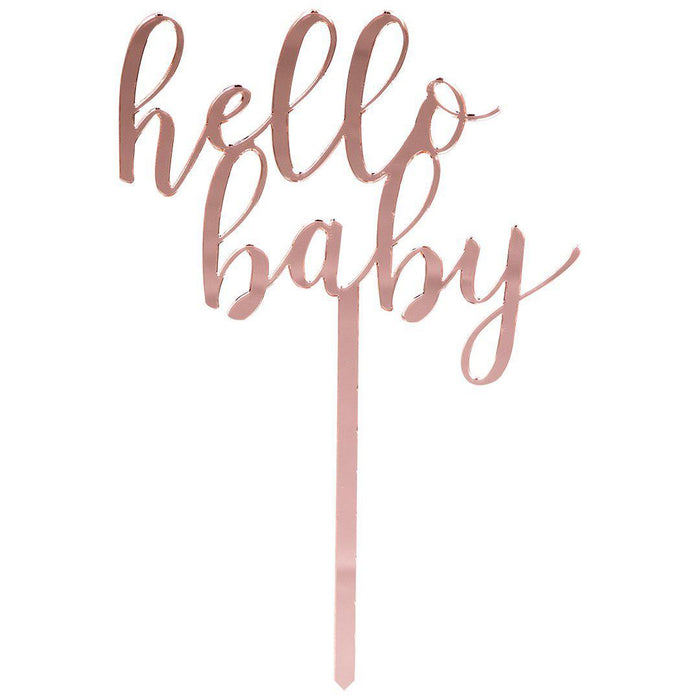 Hello Baby Mirror Acrylic Cake Toppers-Set of 1-Andaz Press-Gold-