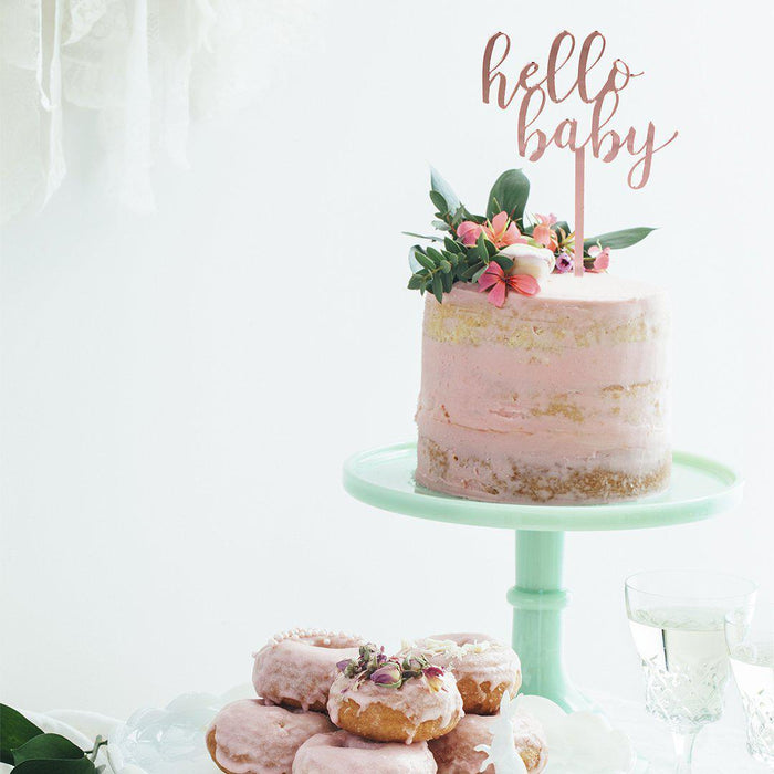 Hello Baby Mirror Acrylic Cake Toppers-Set of 1-Andaz Press-Gold-