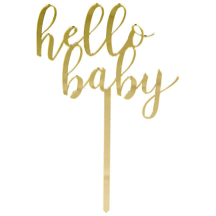 Hello Baby Mirror Acrylic Cake Toppers-Set of 1-Andaz Press-Gold-