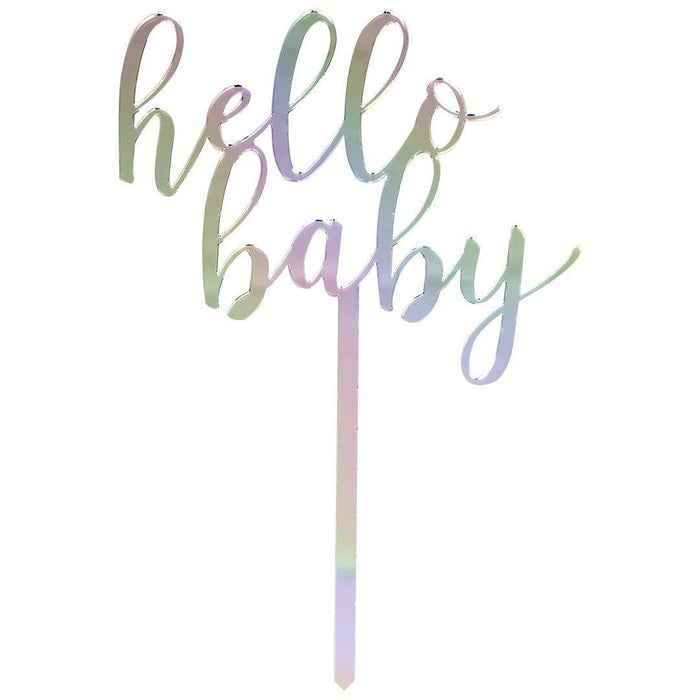 Hello Baby Mirror Acrylic Cake Toppers-Set of 1-Andaz Press-Iridescent-